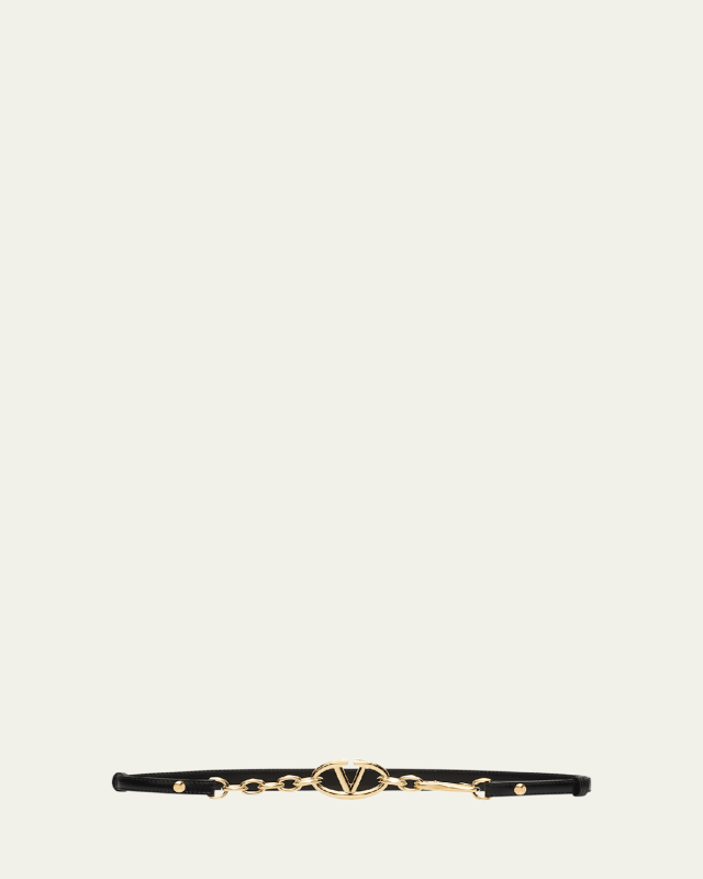 V-Logo Chain Leather Belt